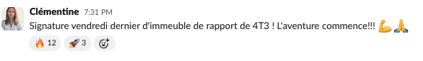 Message de Clémentine dans la communauté Liberty Cashflow : signature d'un immeuble de rapport