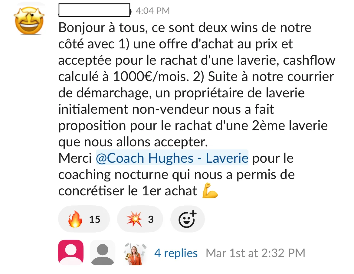 Capture d'un message partagé par un membre de Liberty Cashflow