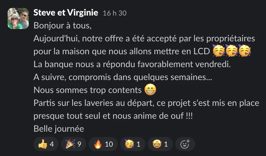 Capture d'un message partagé par un membre de Liberty Cashflow