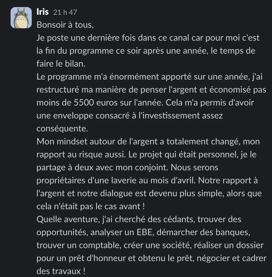 Capture d'un message partagé par un membre de Liberty Cashflow