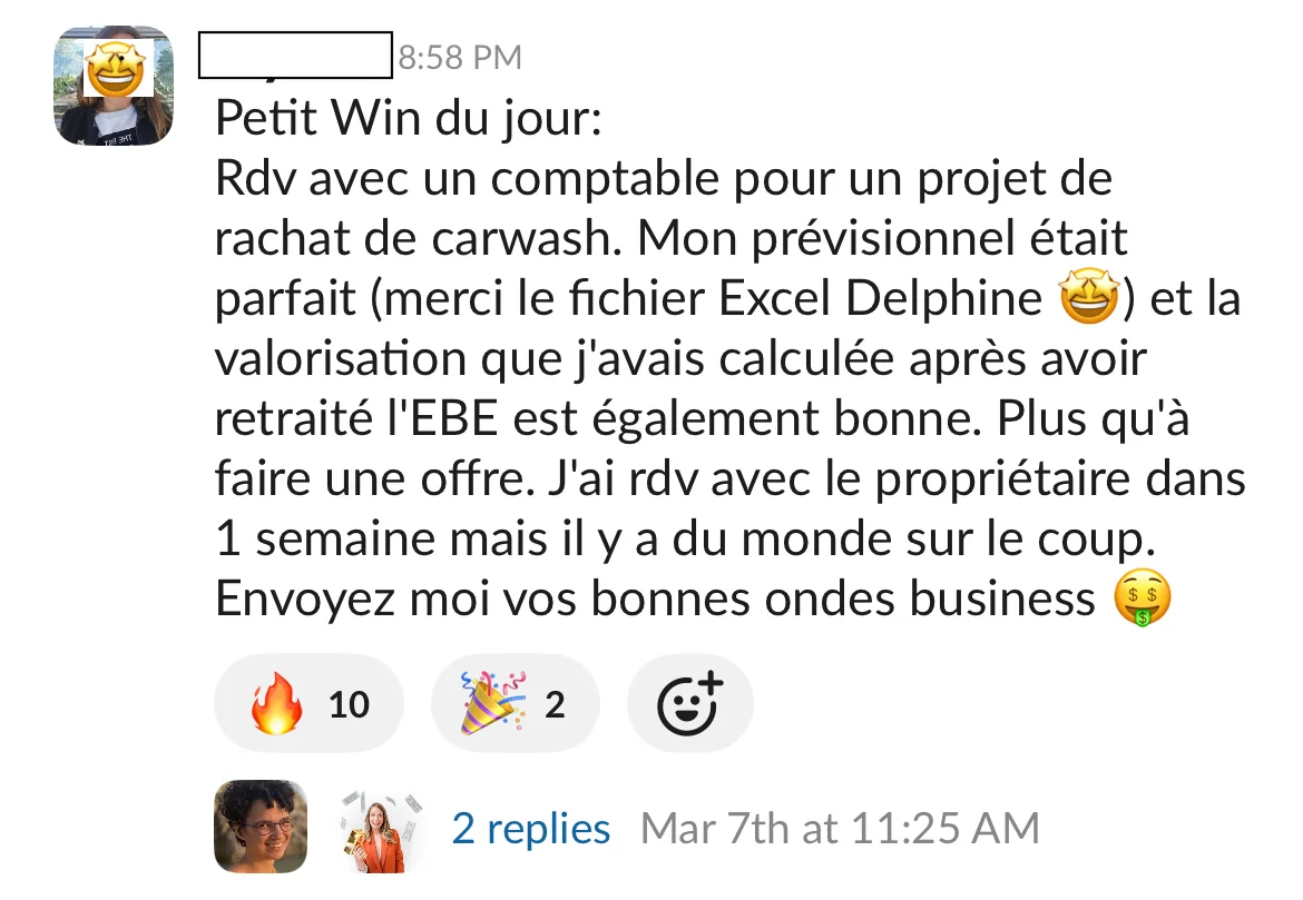 Capture d'un message partagé par un membre de Liberty Cashflow