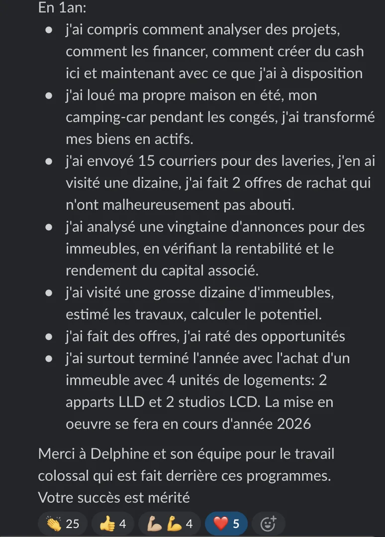 Capture d'un message partagé par un membre de Liberty Cashflow