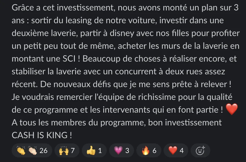Capture d'un message partagé par un membre de Liberty Cashflow