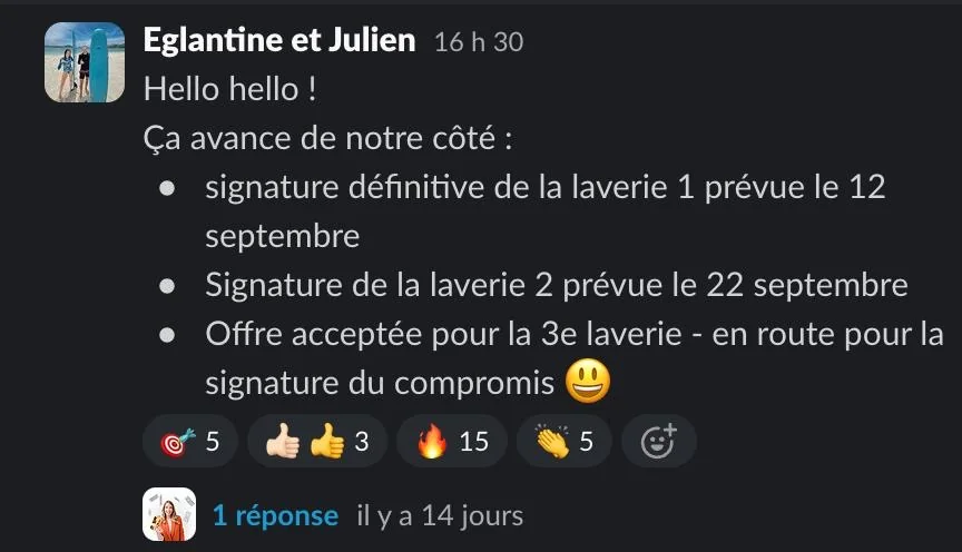 Capture d'un message partagé par un membre de Liberty Cashflow