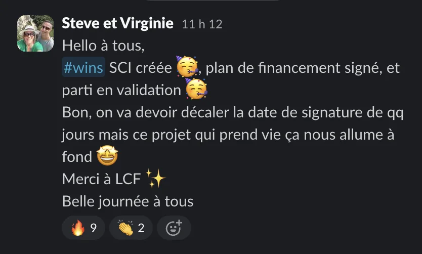 Capture d'un message partagé par un membre de Liberty Cashflow