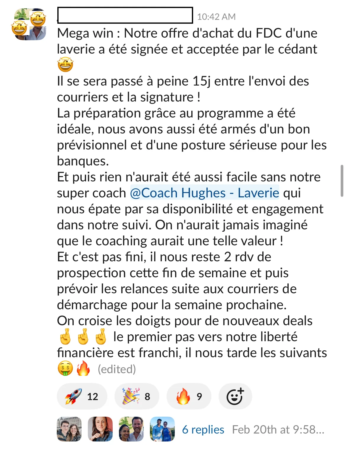 Capture d'un message partagé par un membre de Liberty Cashflow