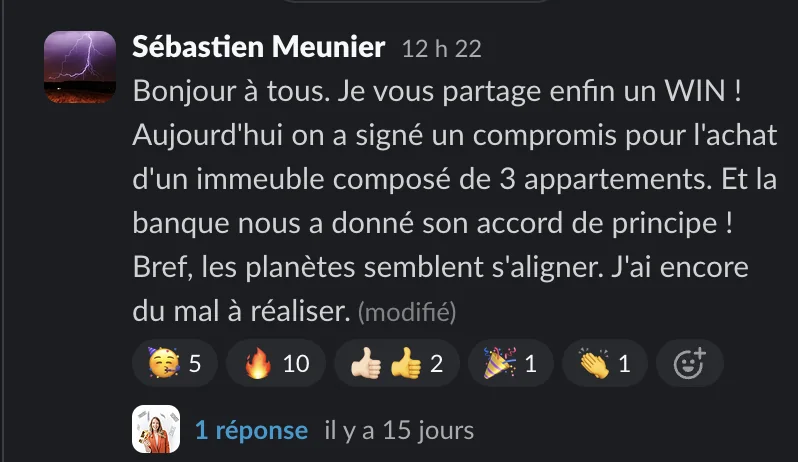 Capture d'un message partagé par un membre de Liberty Cashflow