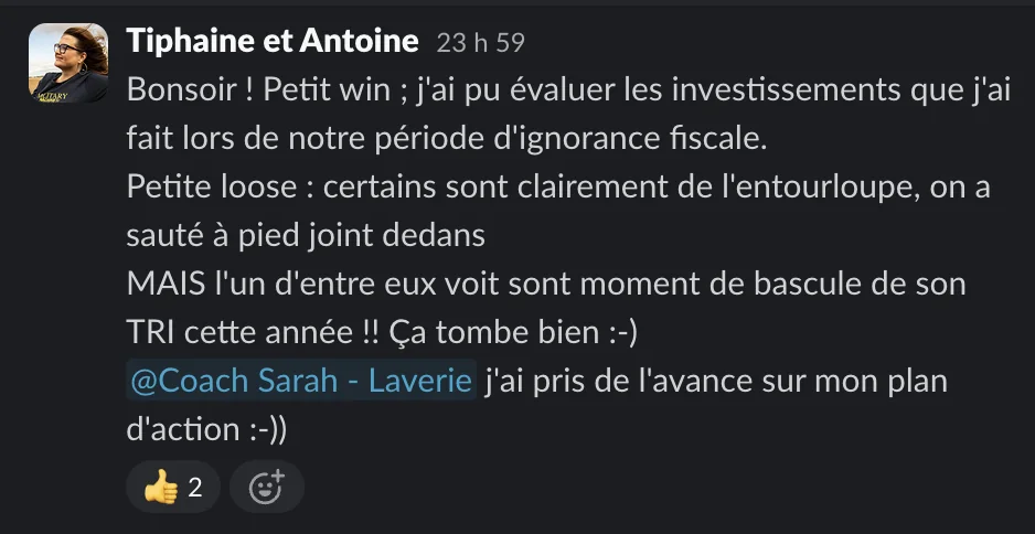 Capture d'un message partagé par un membre de Liberty Cashflow