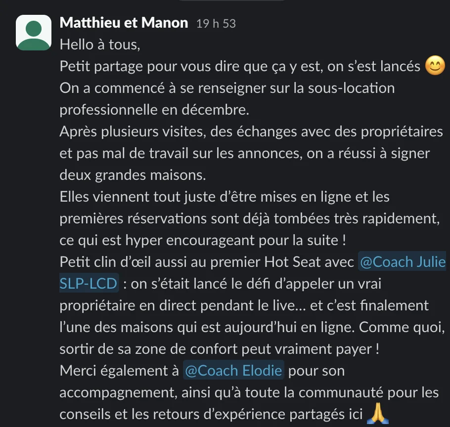 Capture d'un message partagé par un membre de Liberty Cashflow