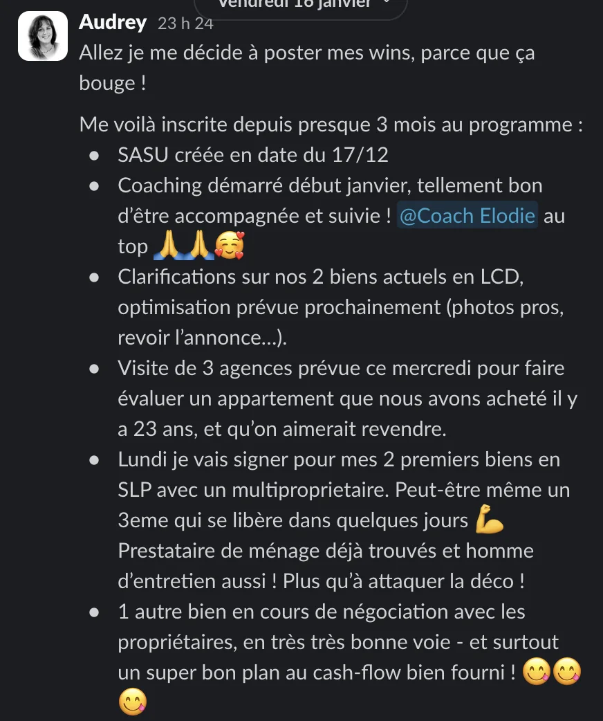 Capture d'un message partagé par un membre de Liberty Cashflow