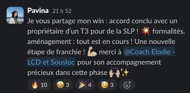 Capture d'un message partagé par un membre de Liberty Cashflow