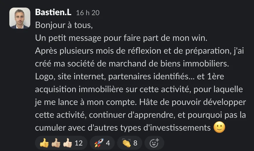 Capture d'un message partagé par un membre de Liberty Cashflow