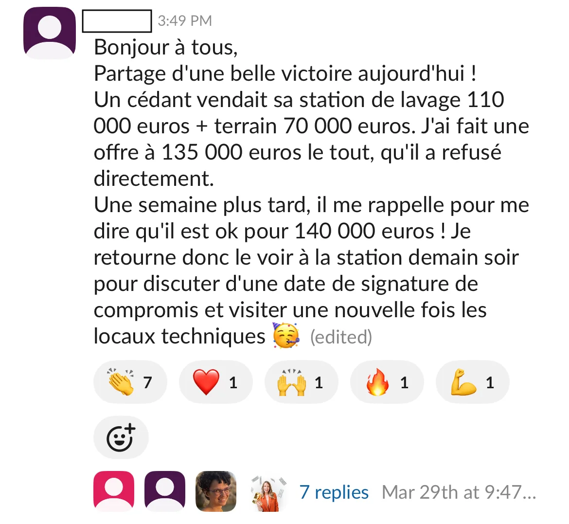 Capture d'un message partagé par un membre de Liberty Cashflow