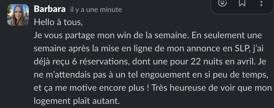 Capture d'un message partagé par un membre de Liberty Cashflow