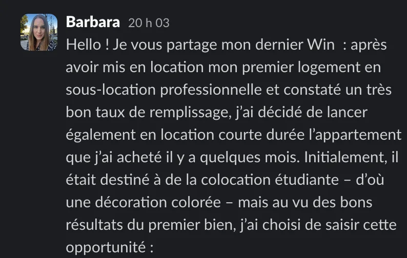 Capture d'un message partagé par un membre de Liberty Cashflow