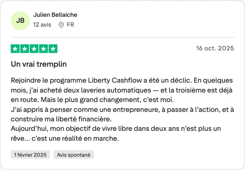 Capture d'un message partagé par un membre de Liberty Cashflow