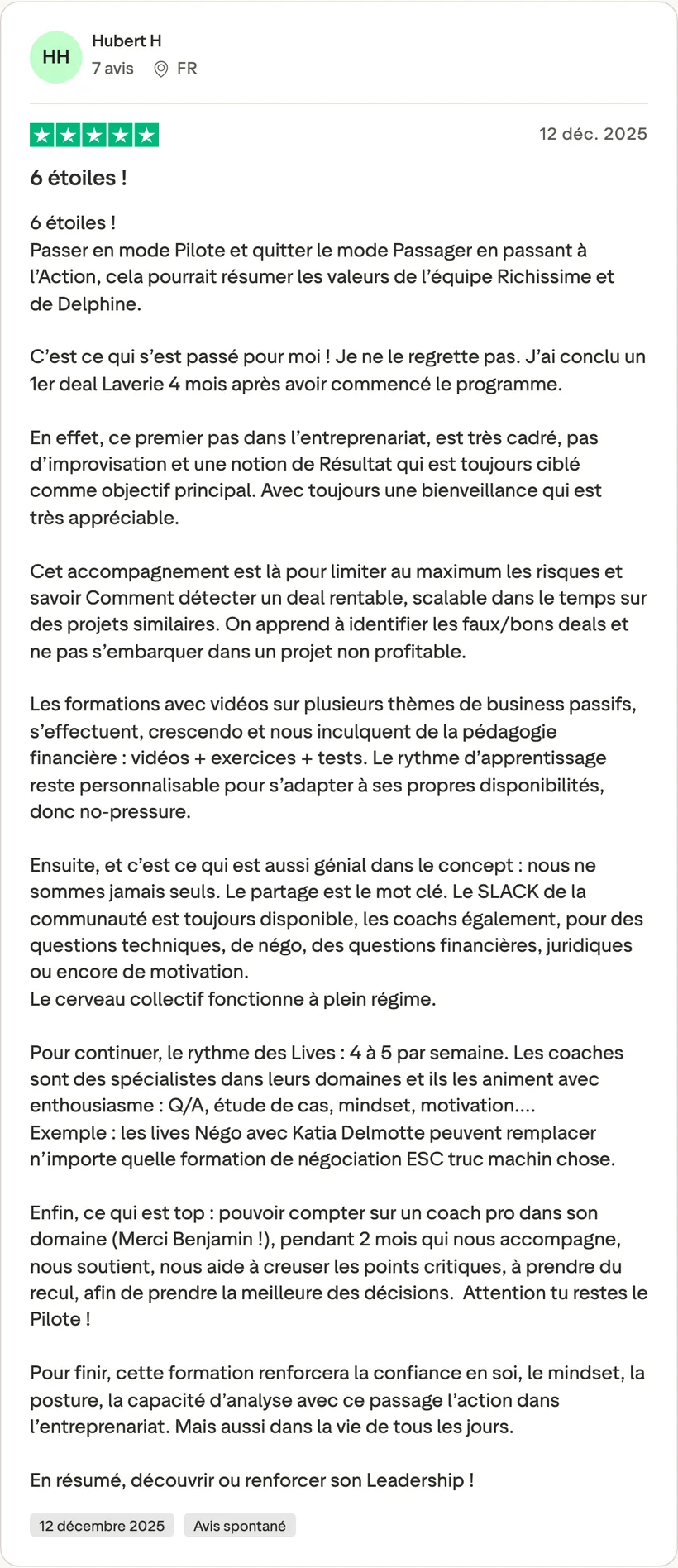 Capture d'un message partagé par un membre de Liberty Cashflow