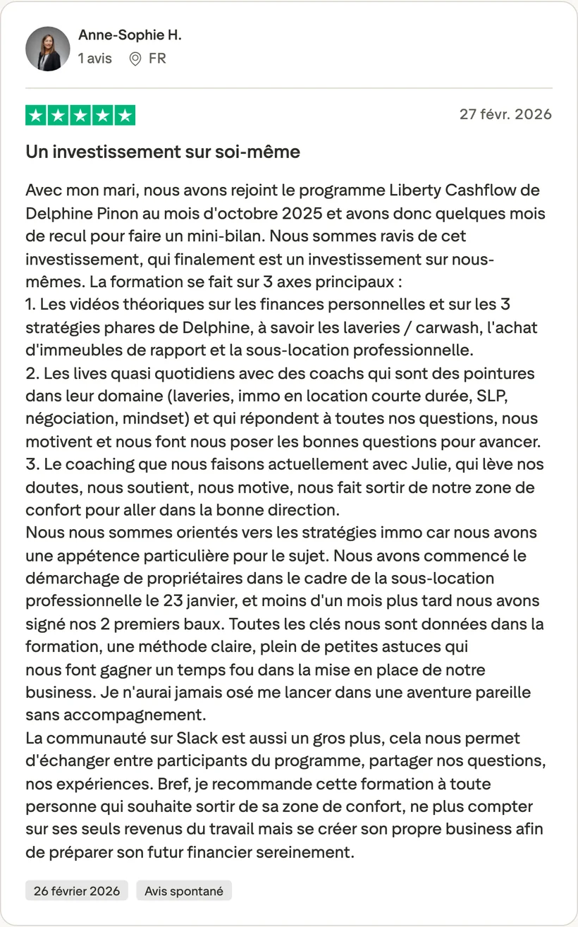Capture d'un message partagé par un membre de Liberty Cashflow