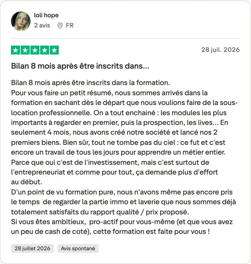 Capture d'un message partagé par un membre de Liberty Cashflow