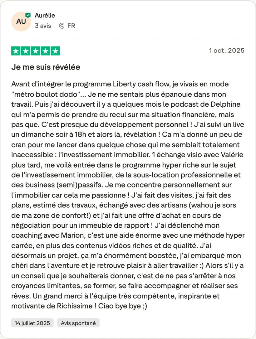 Capture d'un message partagé par un membre de Liberty Cashflow
