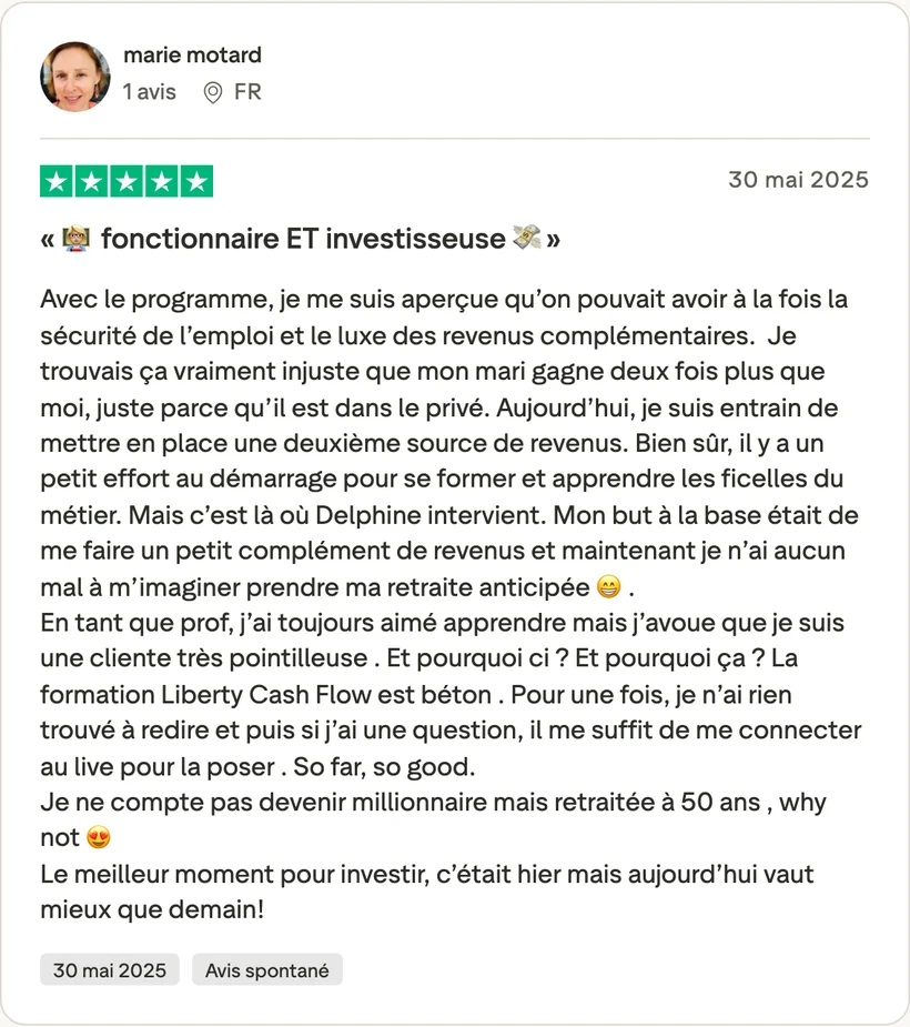 Capture d'un message partagé par un membre de Liberty Cashflow