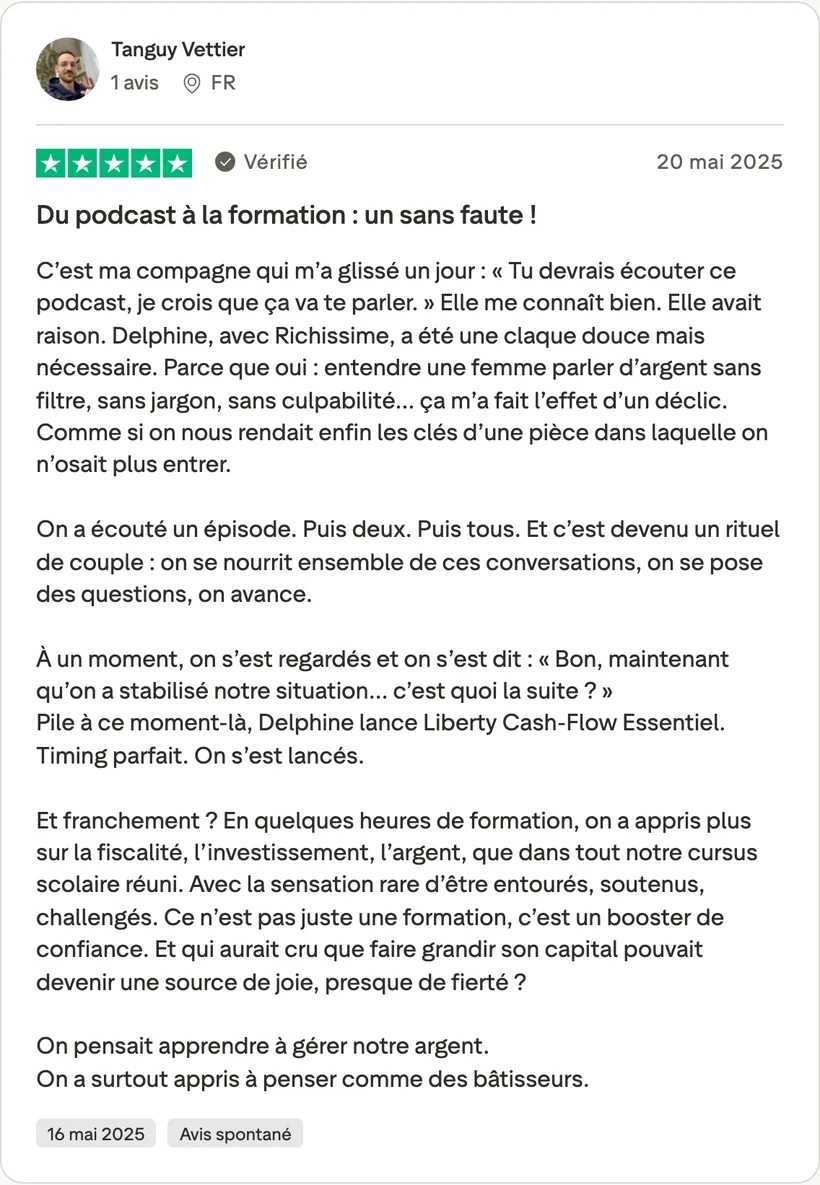 Capture d'un message partagé par un membre de Liberty Cashflow