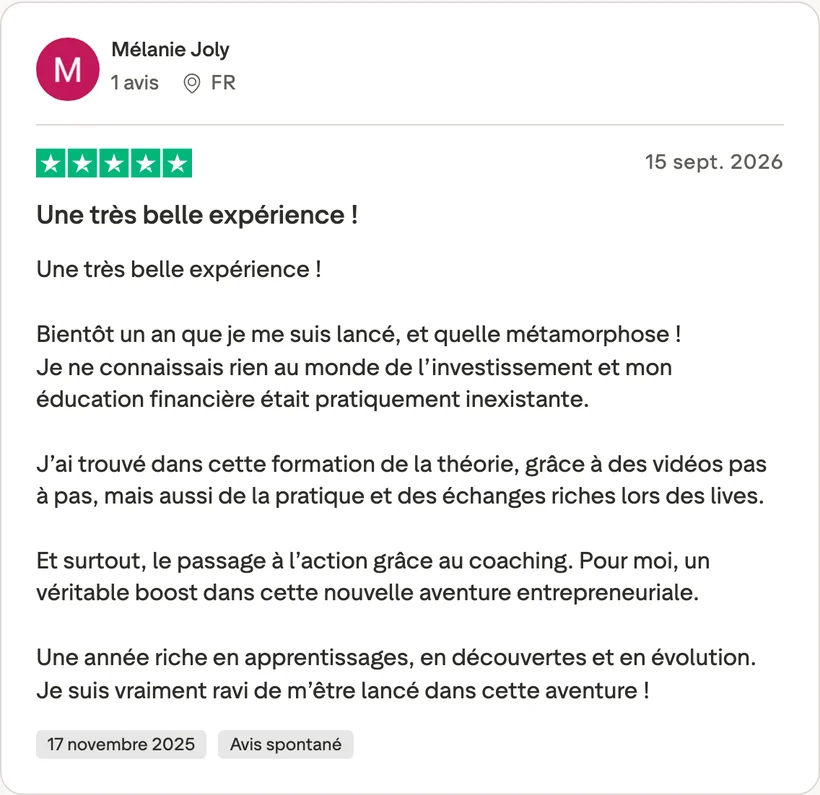 Capture d'un message partagé par un membre de Liberty Cashflow