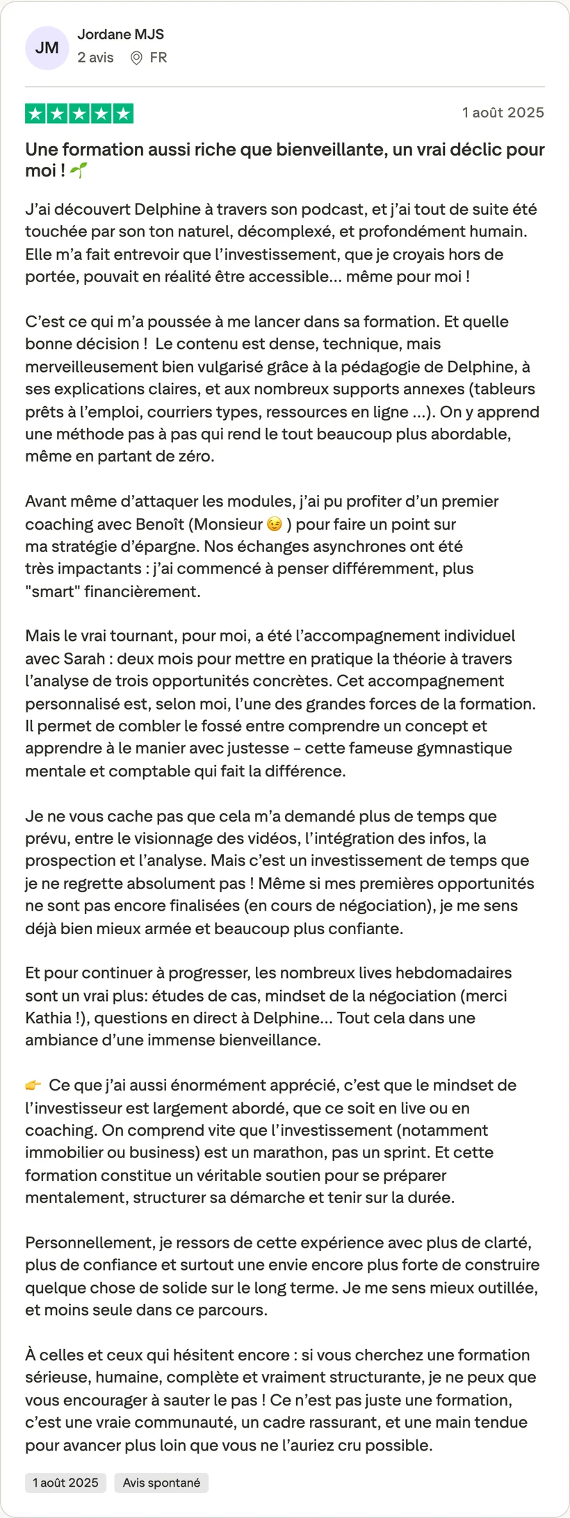 Capture d'un message partagé par un membre de Liberty Cashflow