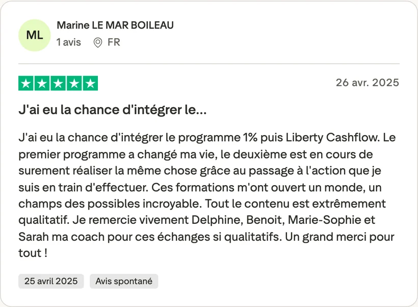 Capture d'un message partagé par un membre de Liberty Cashflow