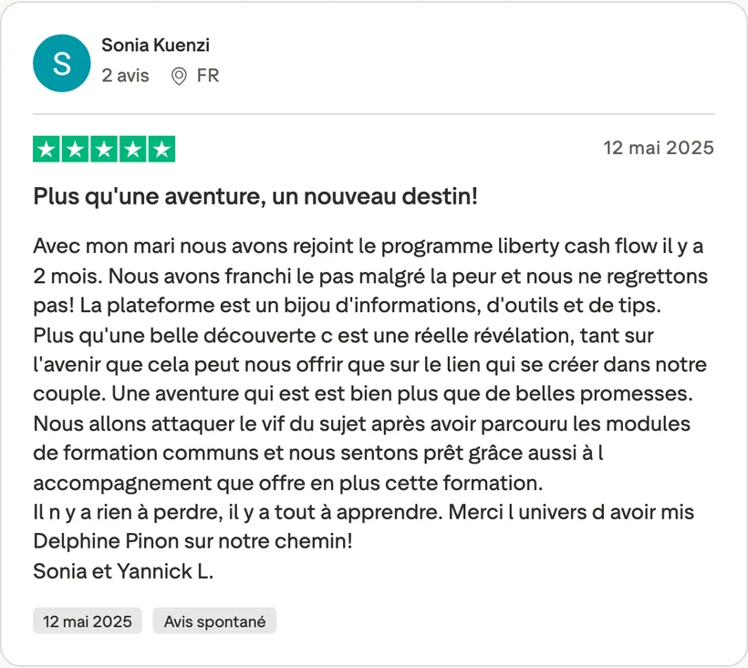 Capture d'un message partagé par un membre de Liberty Cashflow