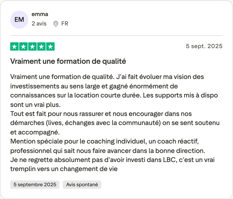 Capture d'un message partagé par un membre de Liberty Cashflow