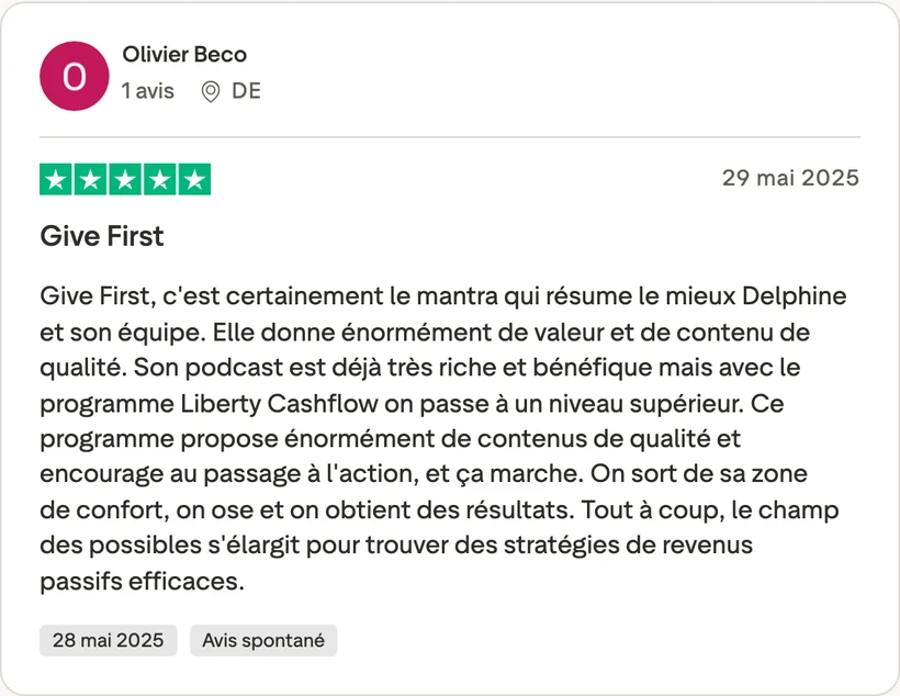 Capture d'un message partagé par un membre de Liberty Cashflow