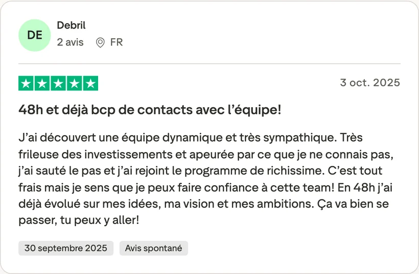 Capture d'un message partagé par un membre de Liberty Cashflow