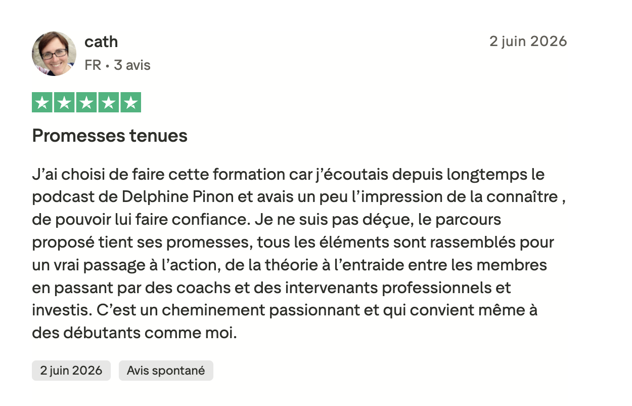 Avis Trustpilot 5 étoiles de Cath : promesses tenues
