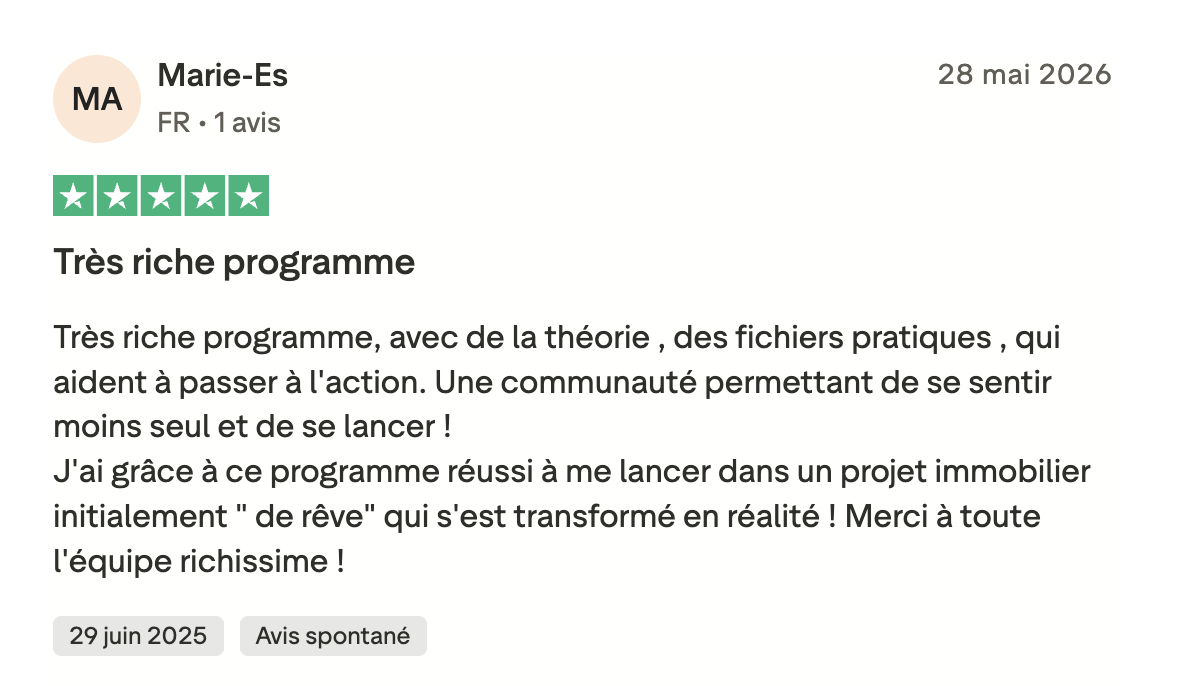 Avis Trustpilot 5 étoiles de Marie-Es : un programme très riche