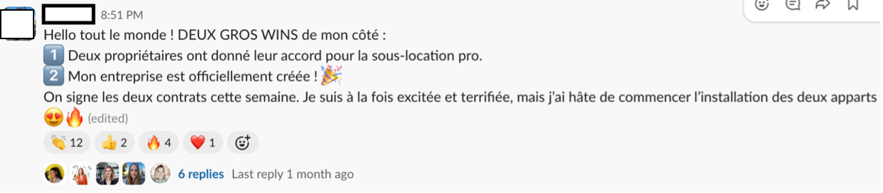 Message de Membre Liberty Cashflow dans la communauté Liberty Cashflow : deux propriétaires d'accord pour la sous-location et entreprise officiellement créée